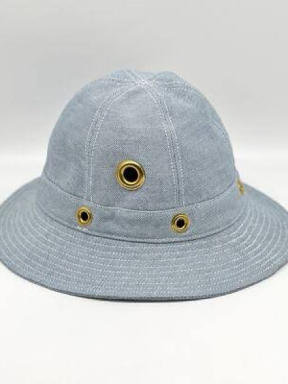 Clare V Light Blue Denim Bucket Hat with Gold Eyelets - Picture 5 of 7